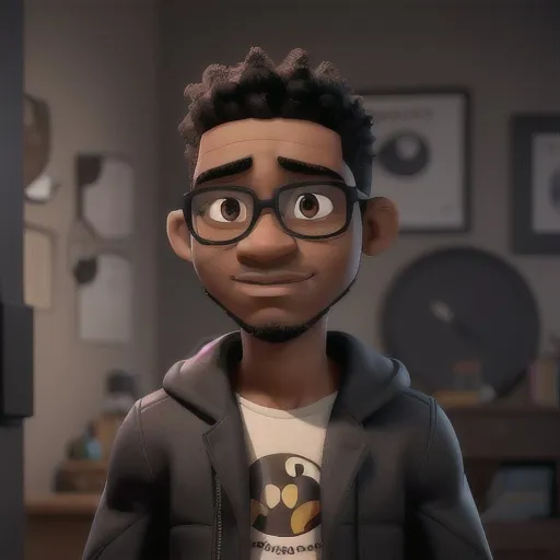 Prompt: young black man with short hair, glasses and a little beard, muscular and tall ,wearing a batman coat