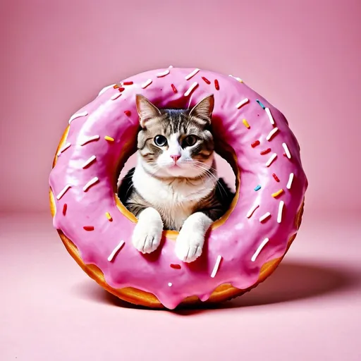 Prompt: A cat sitting in a donut
