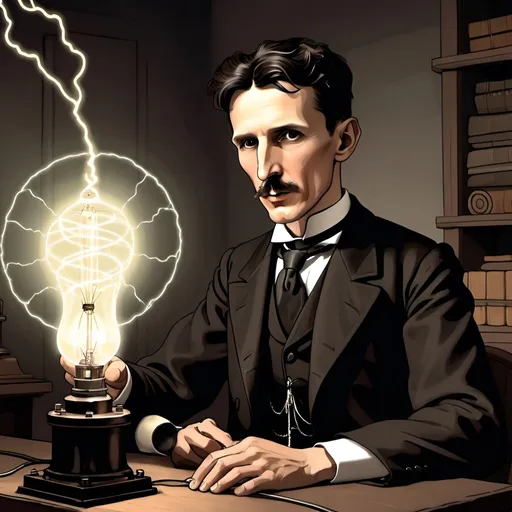 Prompt: Nikola tesla inventing frer electricity animated
