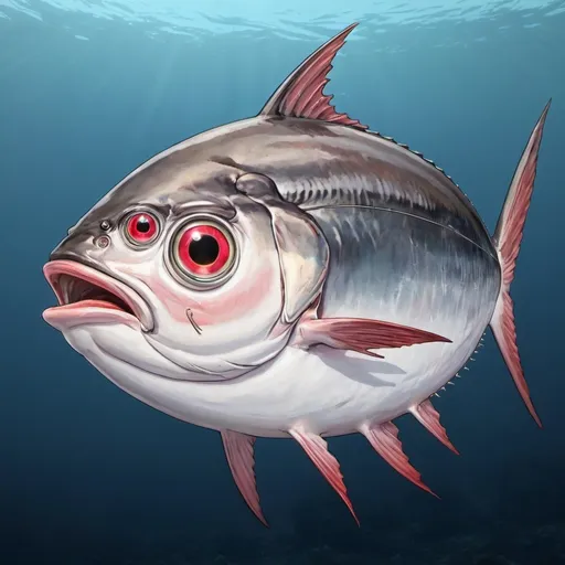 Prompt: a tunafish with three eyes

