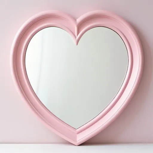 Prompt: Heart shaped mirror frame in  pastel pink. do it in the style of Sailor moon the anime. with a plain white background behind the mirror