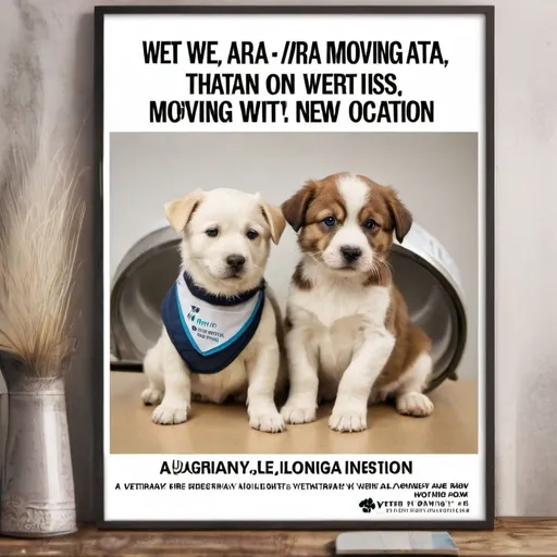 Prompt: a veterinary poster saying that we are moving ro a new location 
