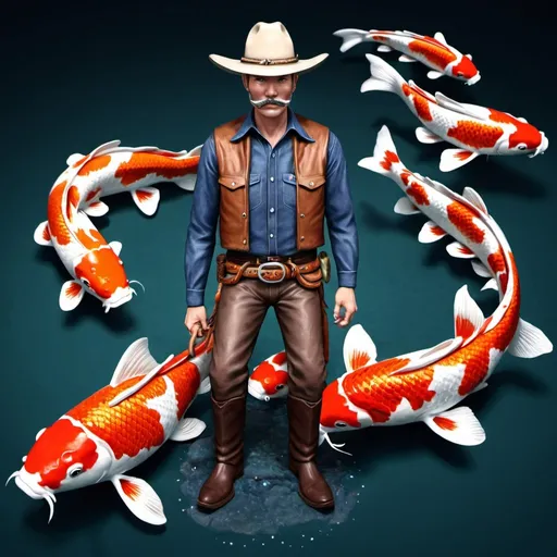 Prompt: Koi fish cowboy