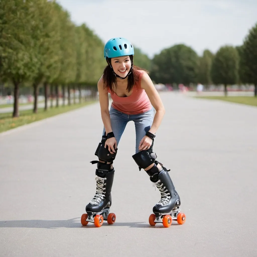 Prompt: woman roller blading