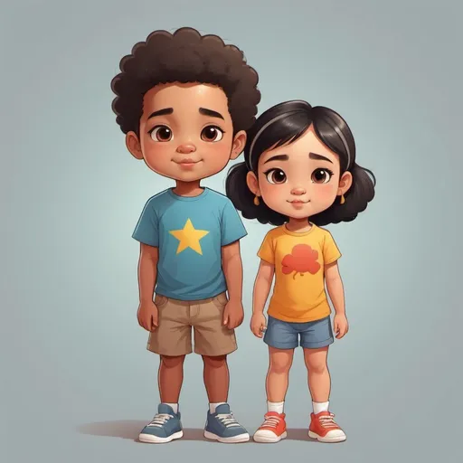 Prompt: asian girl child full body with legs and also afroamerican boy and europian boy. cartoon style chaild can be the same olds