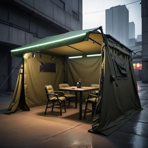 Prompt: cry a cyberpunk electronic cover awnings and tents leds military

