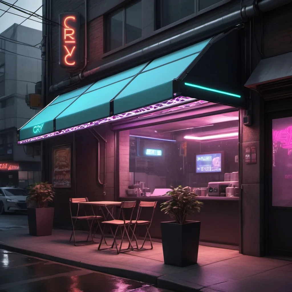 Prompt: cry a cyberpunk electronic cover awnings  leds corporotive




