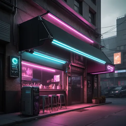 Prompt: cry a cyberpunk electronic cover awnings  leds corporotive




