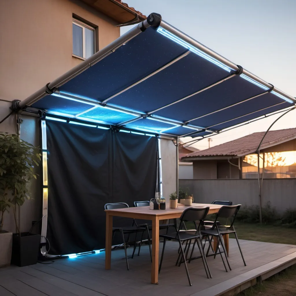 Prompt: cry a cyberpunk electronic cover awnings and tents leds house
solar


