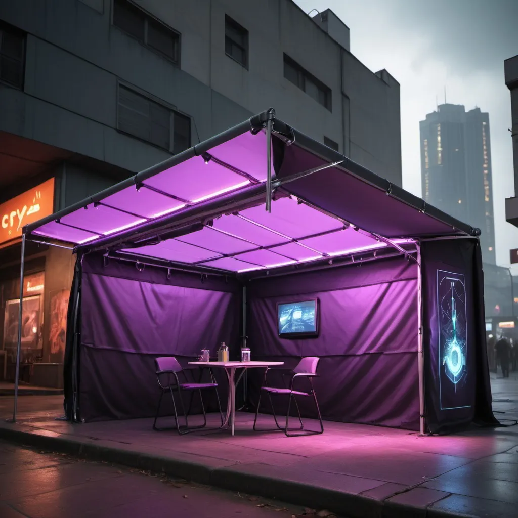 Prompt: cry a cyberpunk electronic cover awnings and tents leds corporotive




