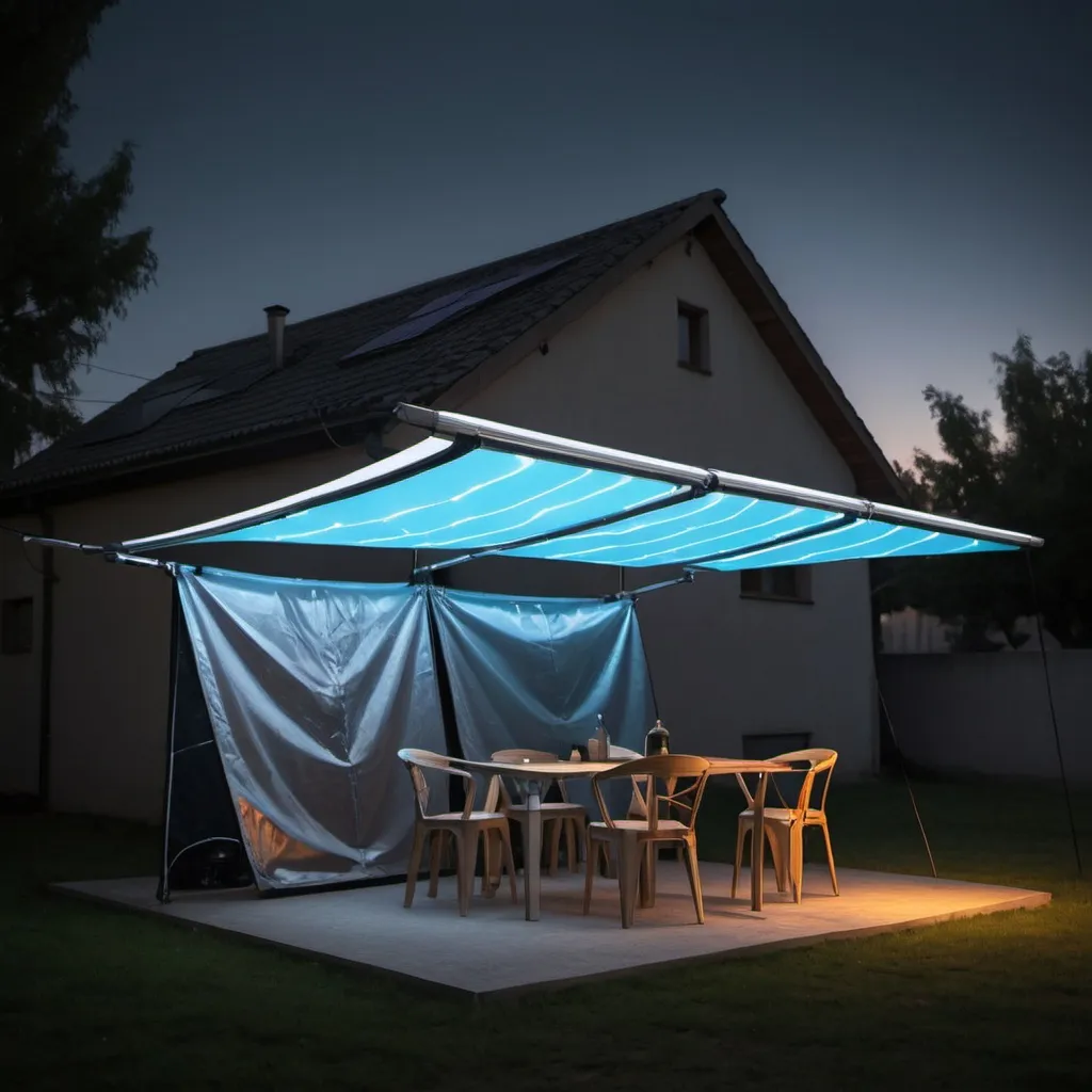 Prompt: cry a cyberpunk electronic cover awnings and tents leds house
solar

