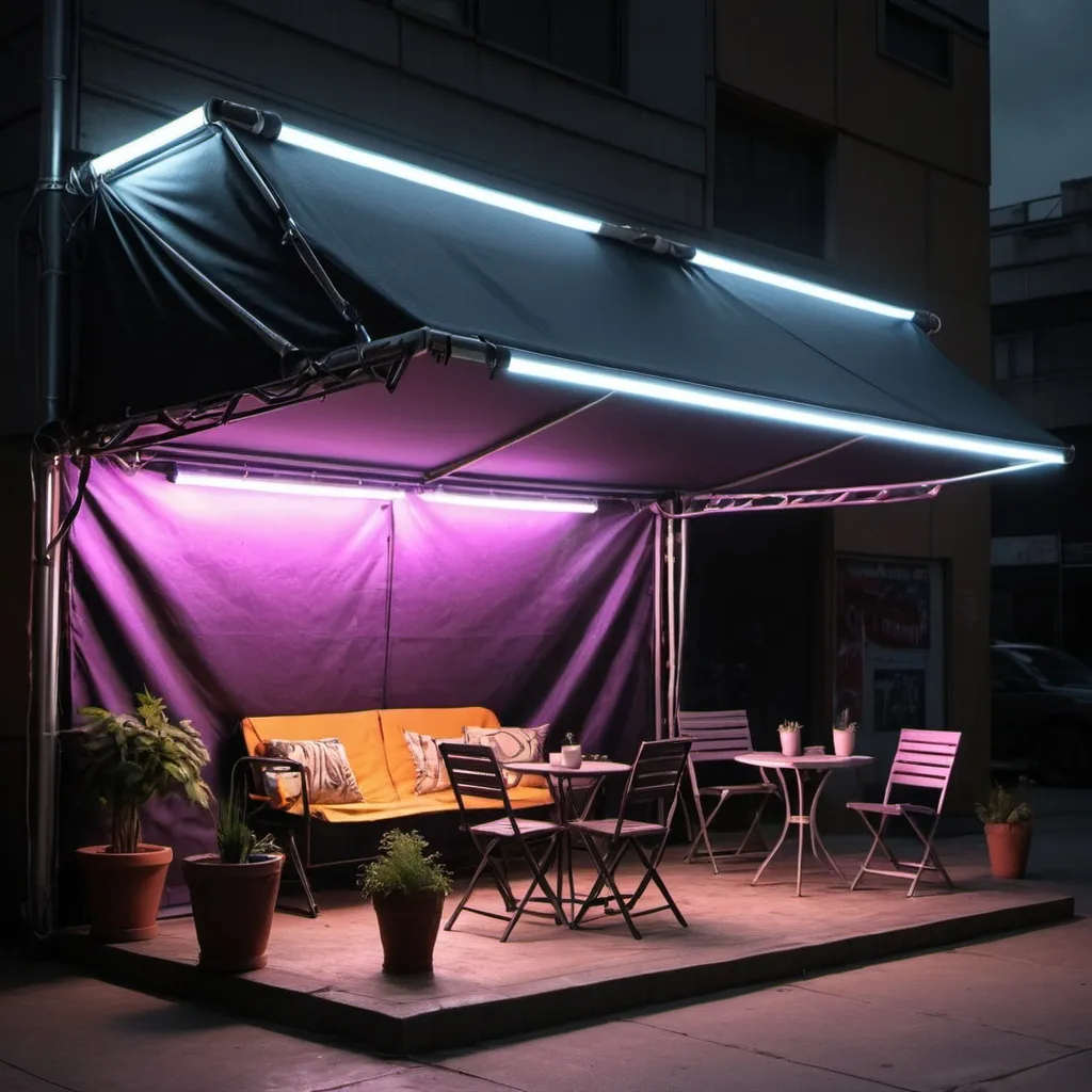 Prompt: cry a cyberpunk electronic cover awnings and tents leds

