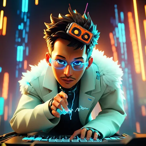 Prompt: A futuristic individual amidst a holographic aura, surrounded by swirling clouds of iridescent data streams, sits at a sleek, neon-lit console, fingers dancing across a Cyberpunk-inspired keyboard as they navigate a labyrinthine financial landscape; warm, golden lighting illuminates the scene, with bursts of electric blue and crimson highlighting key data points, as a mesmerizing atmospheric haze casts an air of sophistication, innovation, and limitless possibility, evoking a sense of cutting-edge, high-stakes financial wizardry.