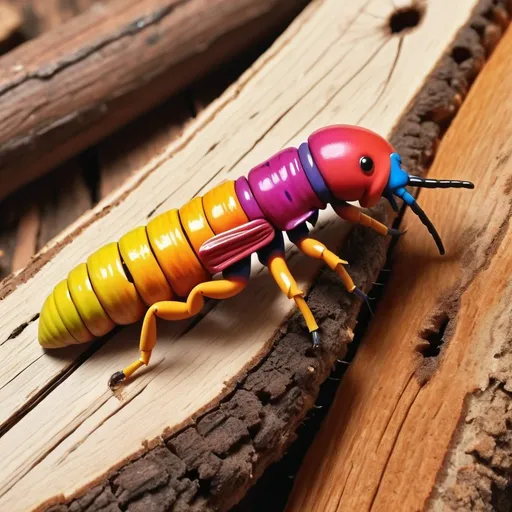 Prompt: realistic woodworm eating wood colorful