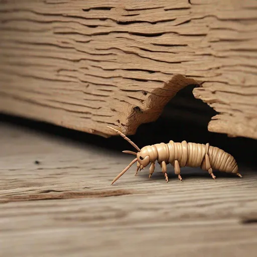 Prompt: realistic woodworm eating wood