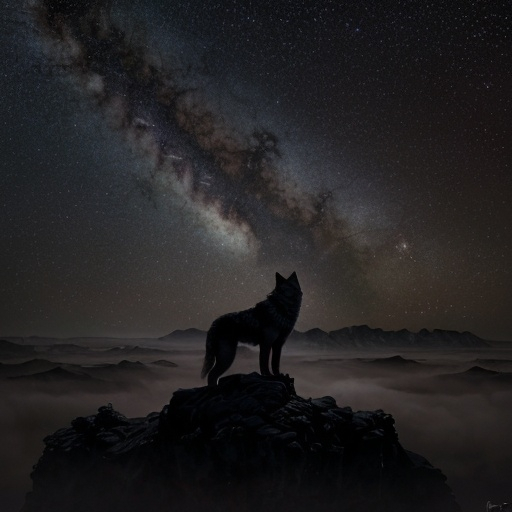 Prompt: lone wolf in the milky way