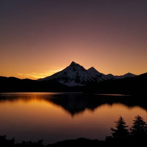 Prompt: silhouette of a mountain and lake sunset