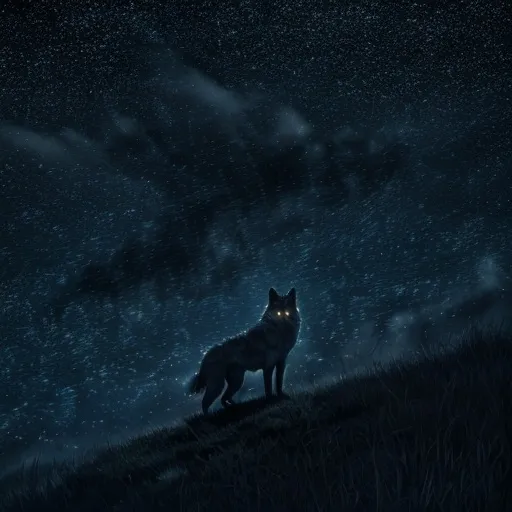 Prompt: lone wolf in the starry sky