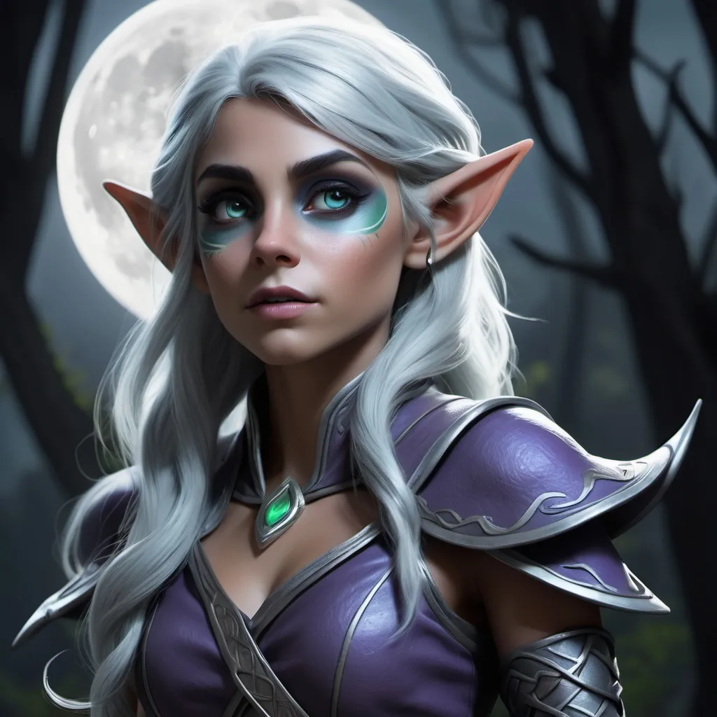 Prompt: rayla the moonshadow elf looking off into the distance lokking for danger to fight