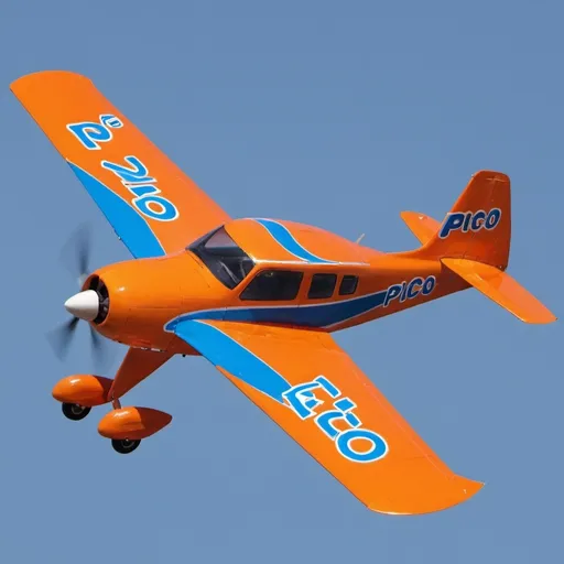 Prompt: A small orange plane with the word Pico on the wings.