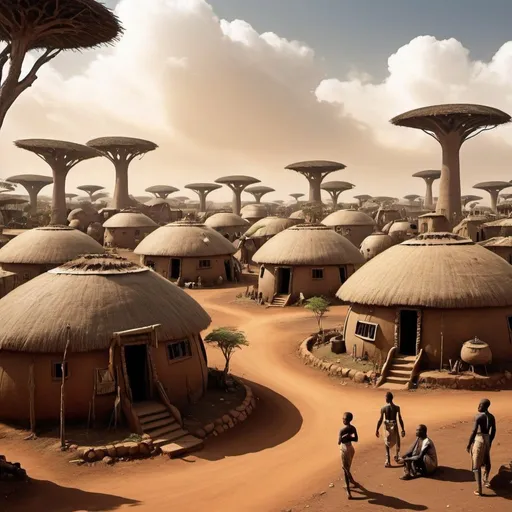 Prompt: sureal afrofuturistic african village

