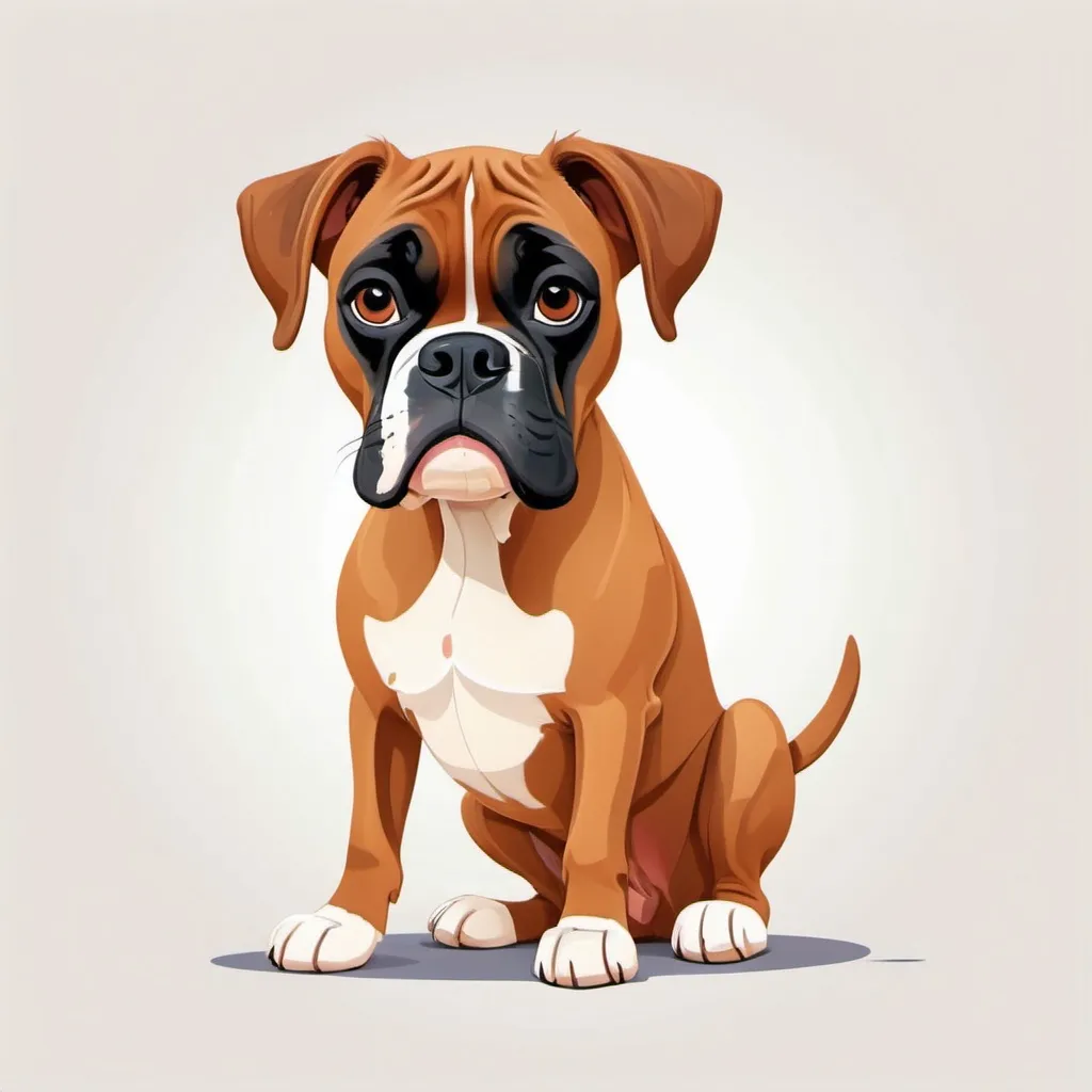 Prompt: Named Daisy, fawn colored Boxer type dog, blank white background, flat illustration, Pixar style cartoon, vector illustration, Children's book character