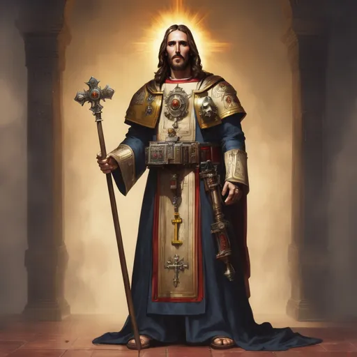 Prompt: A full body portrait of Jesus Christ as a warhammer 40k ministorum priest 