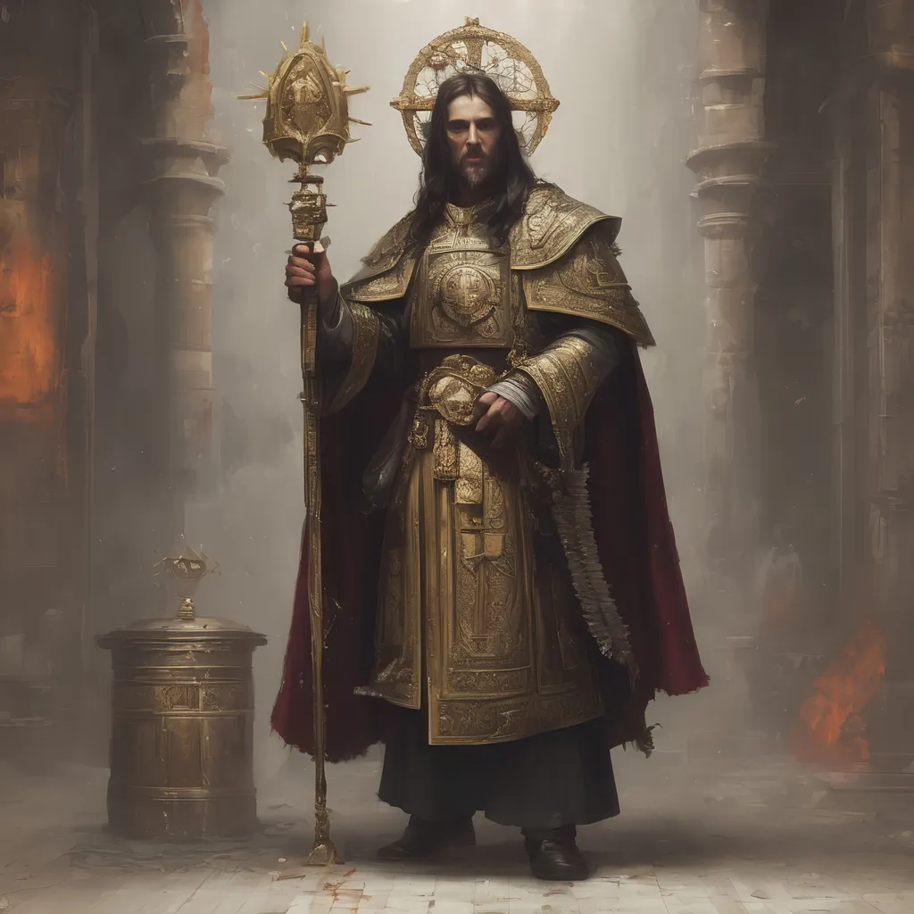 Prompt: A full body portrait of Jesus Christ as a warhammer 40k ministorum priest 