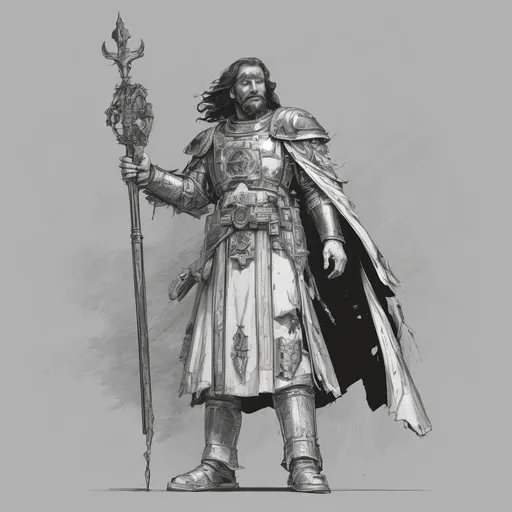 Prompt: A full body portrait of Jesus Christ as a warhammer 40k ministorum priest holding a chainsaw-like sword in both hands