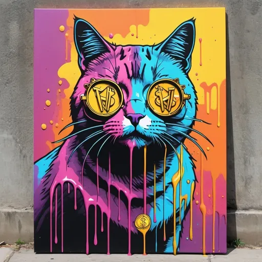 Prompt: Crypto currency art drip color street art of cat

