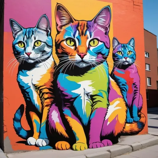 Prompt: Pop art vibrant color street art of cats back

