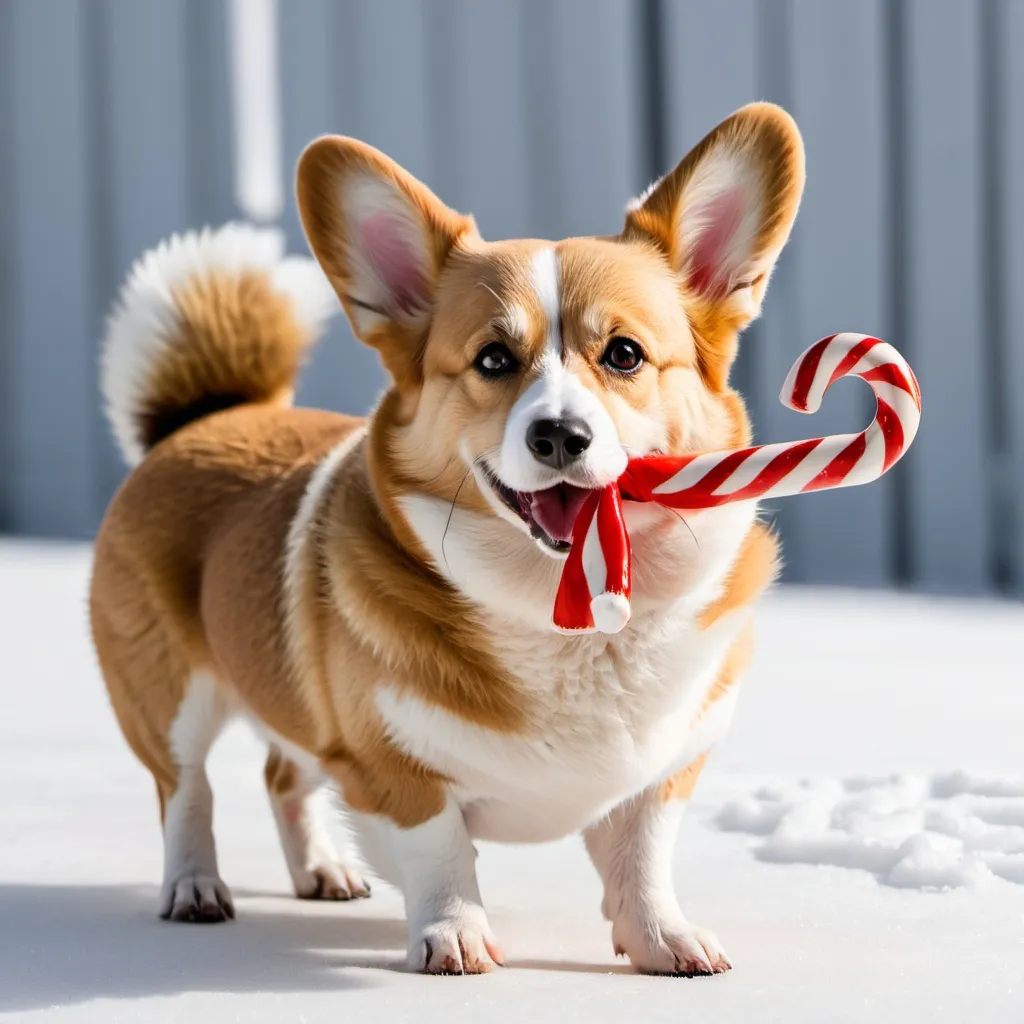 Prompt: A corgi with a candy cane