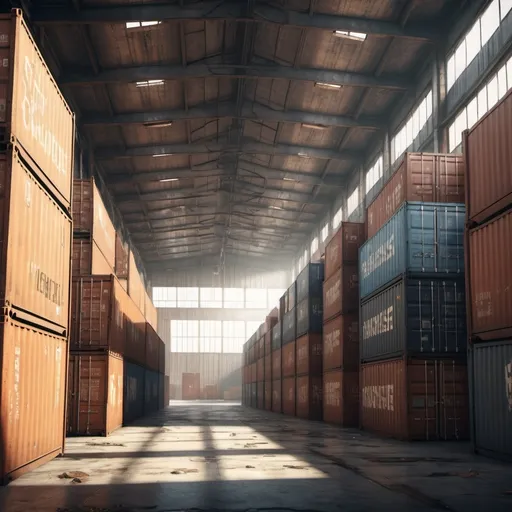 Prompt: Made an image from warehouse with a lot of countiner