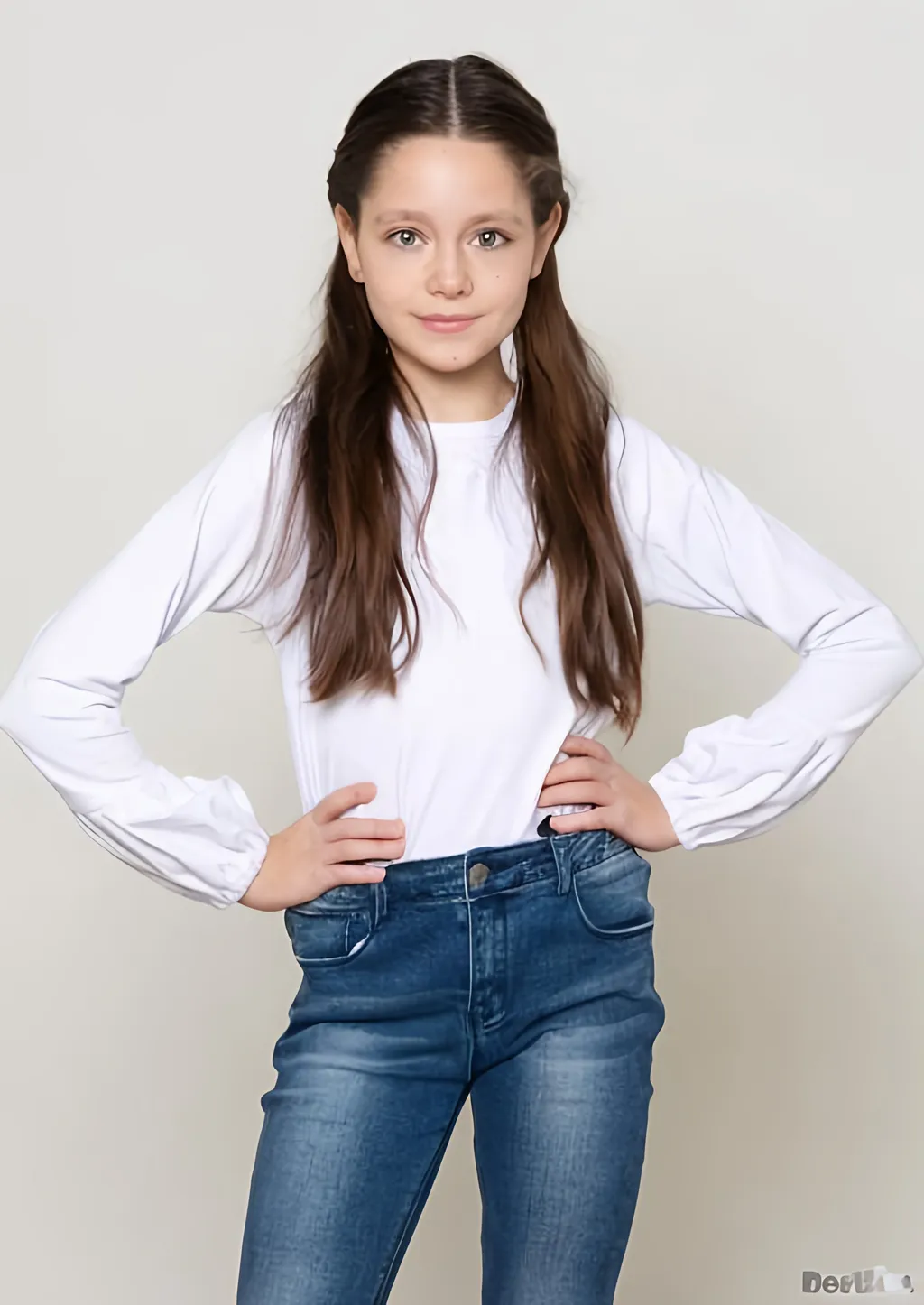 Prompt: Girl 15 years old with pigtials, white shirt, jeans