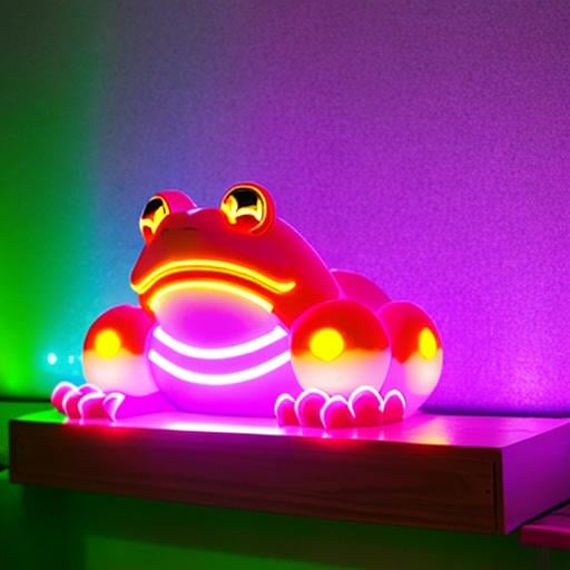 Prompt: LED advertising sign with strange logo with a toad
