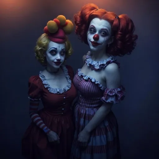 Prompt: 2 beautiful women clowns 