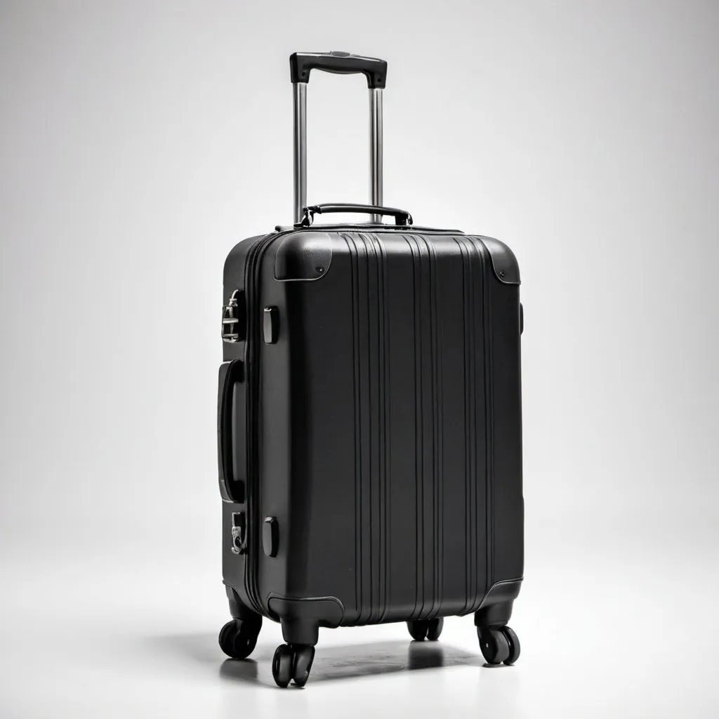 Prompt: Generic Black Carry On Luggage with Wheels on a white backgroun