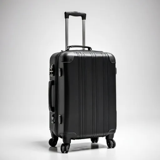 Prompt: Generic Black Carry On Luggage with Wheels on a white backgroun