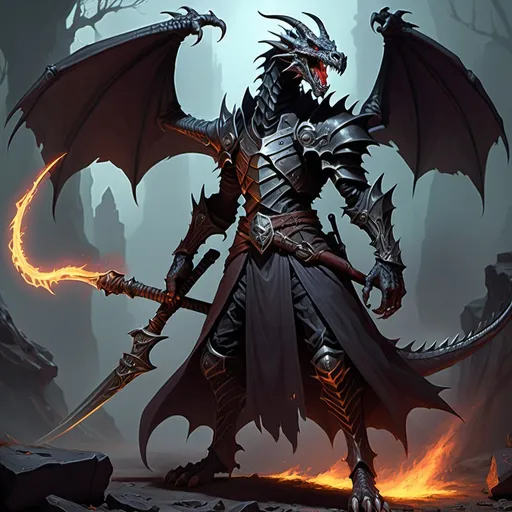 Prompt: Make a dragon d&d character where his class is necromancer and he uses a scythe