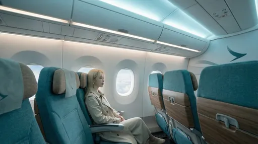 Prompt: {
  "🧠 人物一致性控制专用模块（JSON）": {
    "character_lock": false,
    "style_lock": "premium_clean_cinematic"
  },
  "画面主题": "明确展示国泰航空机舱内饰风格：青绿色系、木纹/织物质感、间接灯带",
  "主体": {
    "内容": "机舱座椅排布、头枕、阅读灯、顶灯带、窗框与舷窗光线，体现国泰标志性青绿色与高级材质"
  },
  "场景": {
    "环境": "国泰航空机舱内饰（经济舱，必须一眼是国泰风格：青绿色座椅/点缀、克制高级的灯光与材质）",
    "细节": "可以出现小型翼形图案元素作为内饰细节，但不要出现可读文字；严禁出现任何国旗元素"
  },
  "镜头语言": {
    "景别": "广角中景到全景（强调空间与内饰）",
    "镜头": "18-24mm 广角，整洁对称构图或三分构图，像航空宣传片"
  },
  "光影与调色": {
    "光线": "机舱柔和间接光，干净不脏，材质反射真实",
    "色彩": "高级冷中性基调 + 国泰青绿色作为识别色"
  },
  "负面约束": "无国旗/旗帜、无可读文字、无水印、不要杂乱、不要乘客脸清晰"
}
