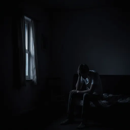 Prompt: Dark lonely atmosphere of daily life of a person being bored 