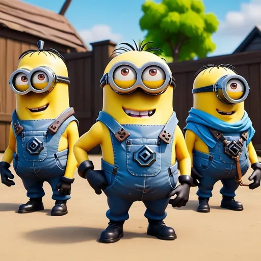 Prompt: The minions as a Fortnite character in battle 