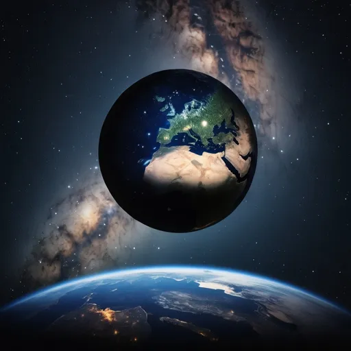 Prompt: Photo of Earth filling most of the frame stunning background filled with stars.