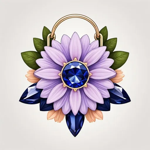 Prompt: Create a logo design (for bags) with the combination of Aster flower and Sapphire gemstone