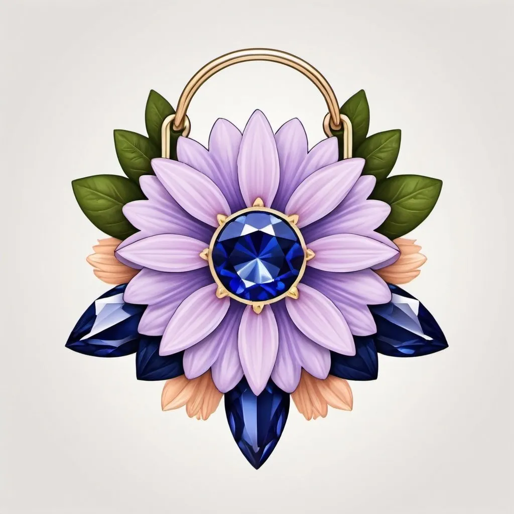 Prompt: Create a logo design (for bags) with the combination of Aster flower and Sapphire gemstone