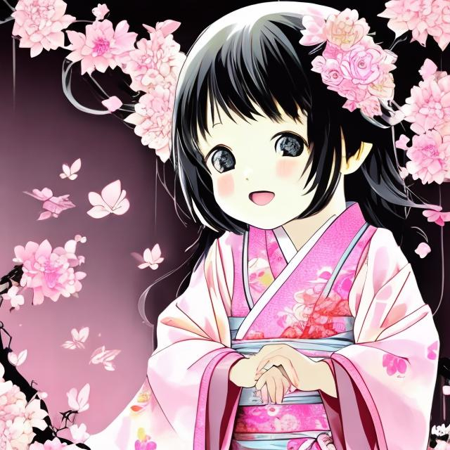 Prompt: Japanese manga baby girl in a kimono cute 