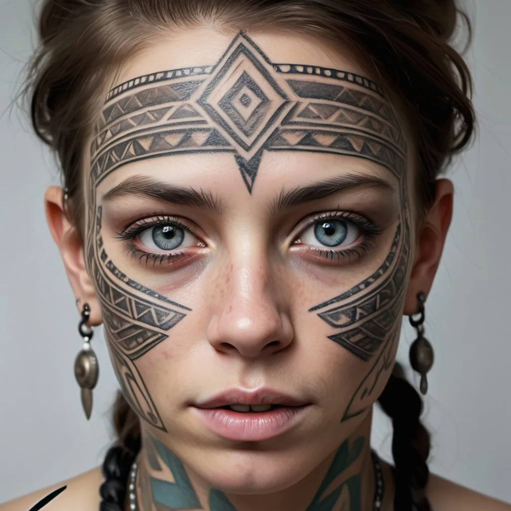 Prompt: A lifelike close-up portrait of a person with striking features, such as heterochromatic eyes or intricate tribal tattoos, to highlight the model's ability to generate human likeness with minute details.