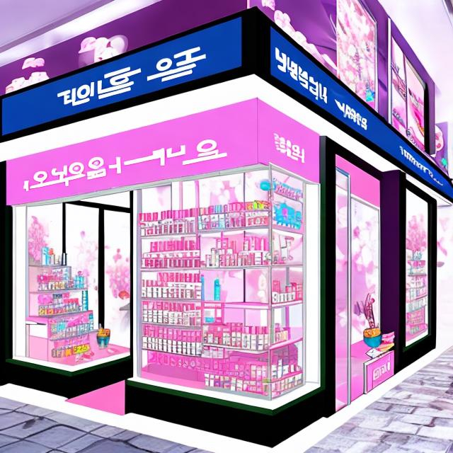 Prompt: korean city modern store street cosmetic shop anime style