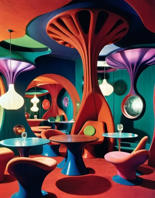 Prompt: vintage interior futuristic, verner panton interior, surrealistic, psychedelic interior