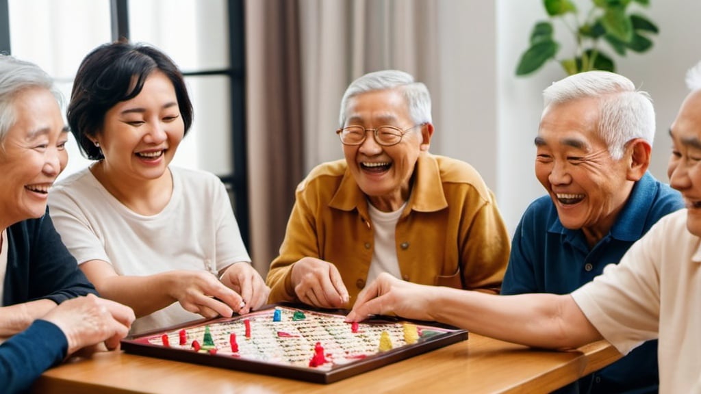 Prompt: /imagine A diverse group of elderly individuals with Asian features participating in a community activity in a spacious and modern common room. They are playing a board game and laughing together. The environment is warm, welcoming, and brightly lit.

